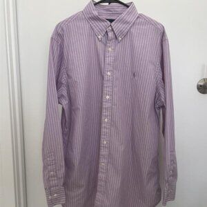 Ralph Lauren Mens Striped Pink Dress Shirt Long Sleeve Button Up